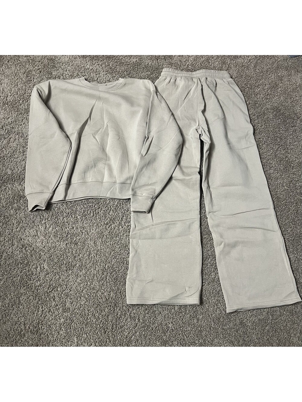 Zenana Fleece CrewNeck Sweatshirt And Sweatpants Set Small Light Brown Tan